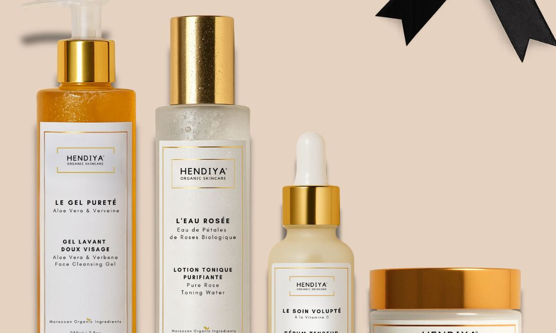 Routine skincare bio Hendiya® : gel lavant, tonique, sérum et crème hydratante