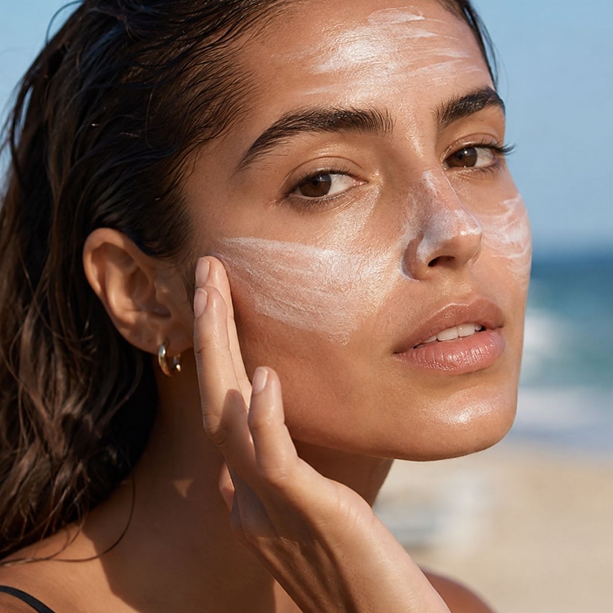 Applying Hendiya® L'Écran Minéral to the face, invisible finish with no white cast