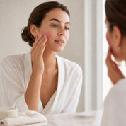 Applying Le Gommage Poudré to the face in circular massage motions