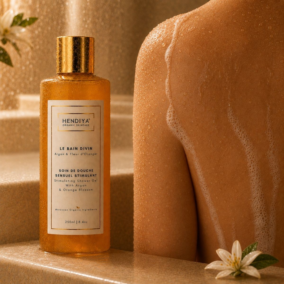 Texture moussante du Bain Divin Hendiya® à la fleur d'oranger
