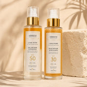 Duo solaire Hendiya, L'Huile Dorée SPF 30 et L'Eau d'Été SPF 50+ à l'extrait de carotte